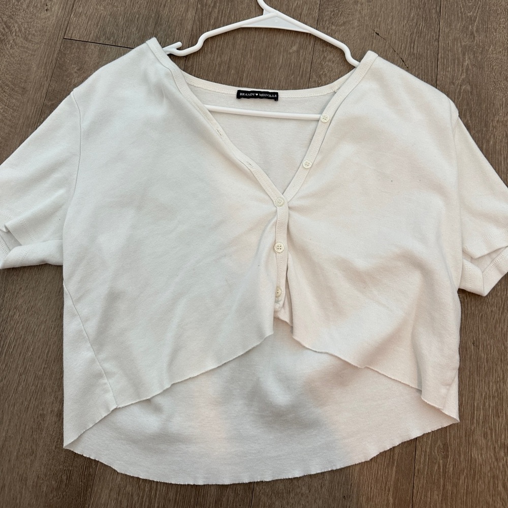 Brandy Melville Cream Button-Up Crop Top